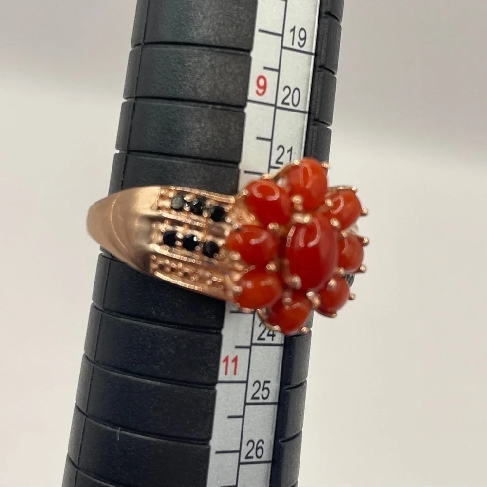 STS Flower Clemency Sterling Silver Coral Cluster Ring, Size 10.25
